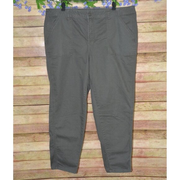 Lane Bryant Plus Size 24 Olive Army Green Straight Leg Pant Jean Pockets Stretch - Picture 1 of 8